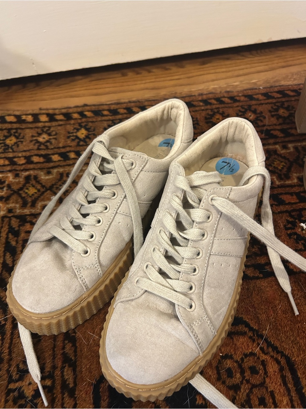 Indigo Women's Suede Lace-Up Sneakers in Light Taupe with Gum Sole